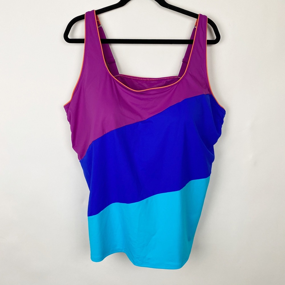 Lands' End Tankini Top Womens 26W Purple Blue Colorblock Underwire Adjustable